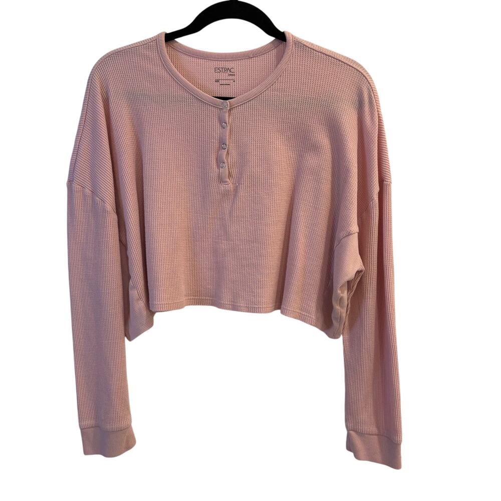 PacSun Size Medium Light Pink Thermal Knit Boxy Cropped Long Sleeve Top